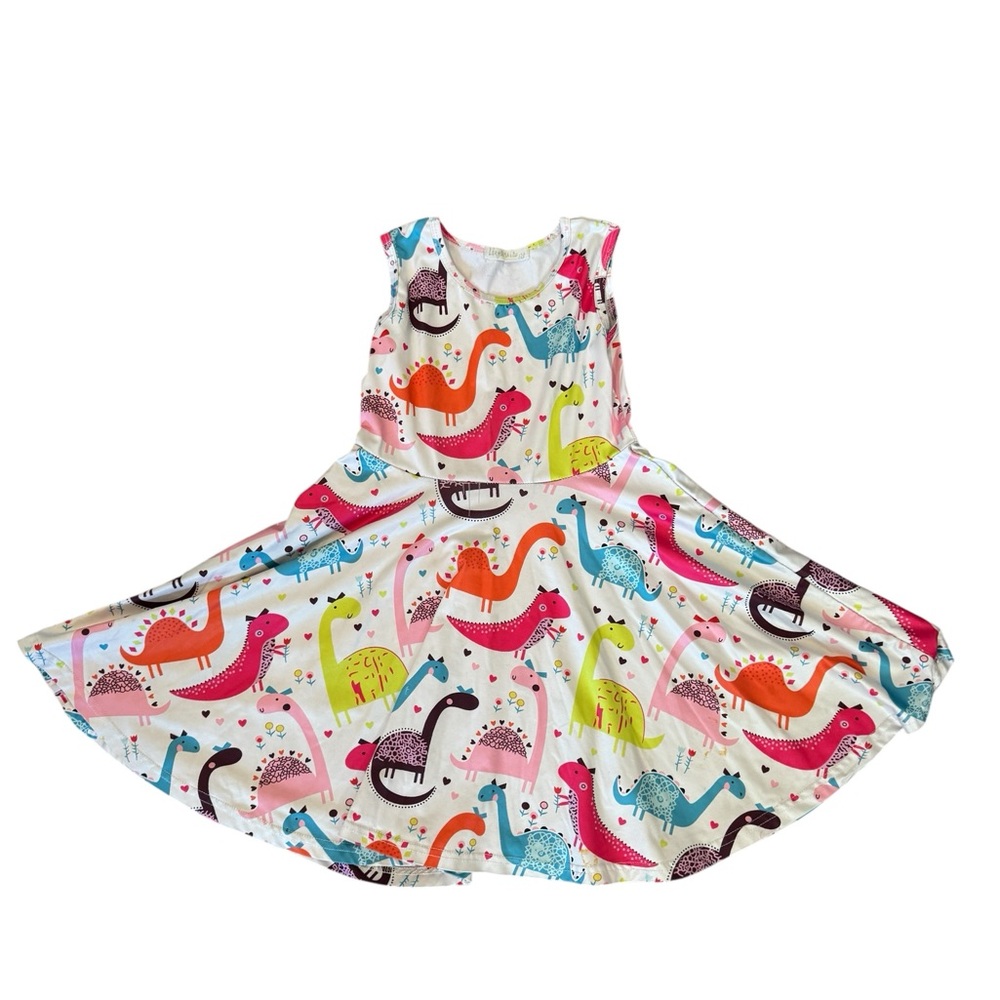 Colorful Dinosaur Print Kids Casual Dress
